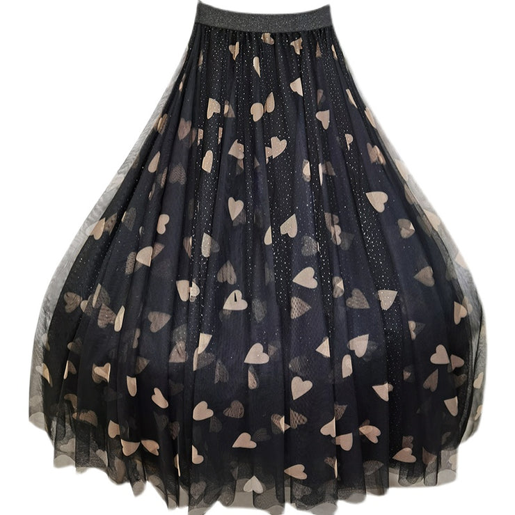 Beautiful Black Print tulle Sequins A Line Skirts Summer