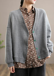 Beautiful Gray Fashion Clothes Pattern V Neck Button Down Spring outwears - SooLinen