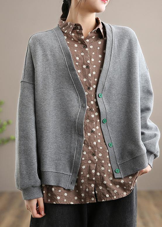 Beautiful Gray Fashion Clothes Pattern V Neck Button Down Spring outwears - SooLinen