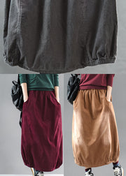 Beautiful Grey black wrinkled Patchwork Corduroy Skirts Spring