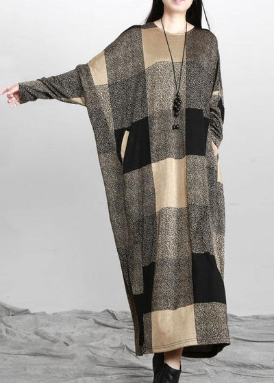 Beautiful Plaid Pockets Long sleeve Maxi Dresses Fall - SooLinen