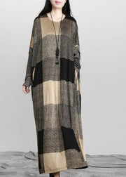 Beautiful Plaid Pockets Long sleeve Maxi Dresses Fall - SooLinen