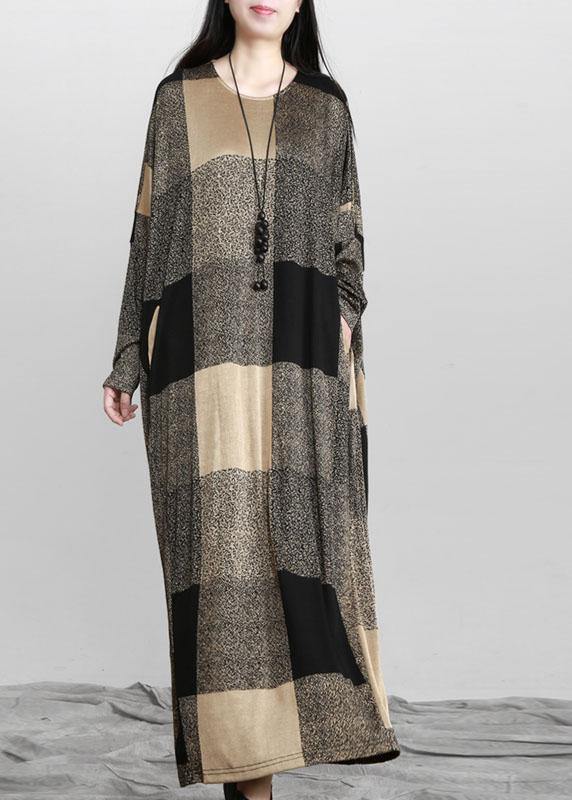 Beautiful Plaid Pockets Long sleeve Maxi Dresses Fall - SooLinen