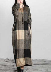 Beautiful Plaid Pockets Long sleeve Maxi Dresses Fall - SooLinen