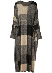 Beautiful Plaid Pockets Long sleeve Maxi Dresses Fall - SooLinen