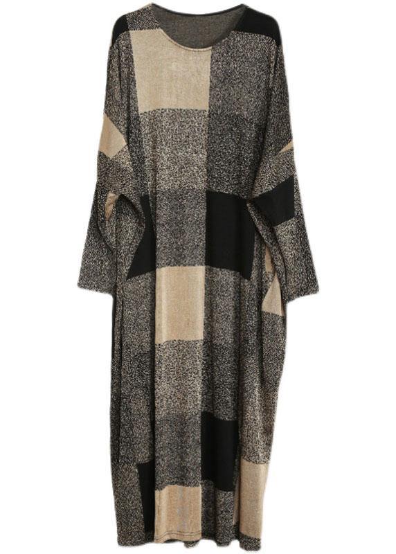 Beautiful Plaid Pockets Long sleeve Maxi Dresses Fall - SooLinen