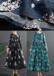 Beautiful Rose Print Tunics O Neck Patchwork Maxi Dress - SooLinen