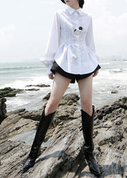 Beautiful White traveling fashion Cotton Blouse Tops Spring - SooLinen