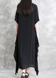 Beautiful black clothes o neck asymmetric Plus Size Dress - SooLinen