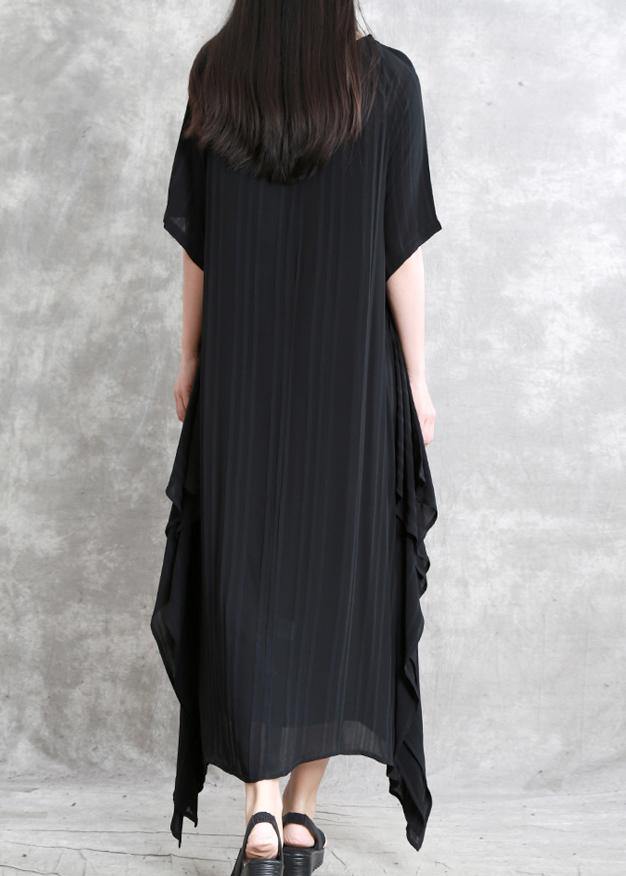 Beautiful black clothes o neck asymmetric Plus Size Dress - SooLinen