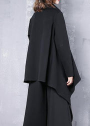 Beautiful black cotton clothes For Women asymmetric hem oversized high neck tops - SooLinen