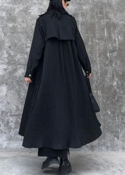 Beautiful black cotton quilting clothes lapel Cinched Maxi Dresses - SooLinen