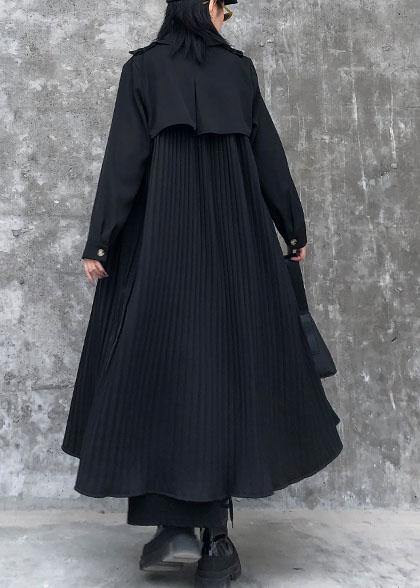 Beautiful black cotton quilting clothes lapel Cinched Maxi Dresses - SooLinen