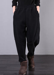 Beautiful black pant unique elastic waist drawstring Work casual pants - SooLinen