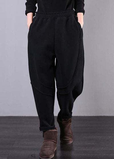 Beautiful black pant unique elastic waist drawstring Work casual pants - SooLinen