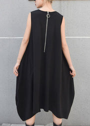 Beautiful black striped pockets cotton clothes sleeveless Maxi summer Dresses - SooLinen