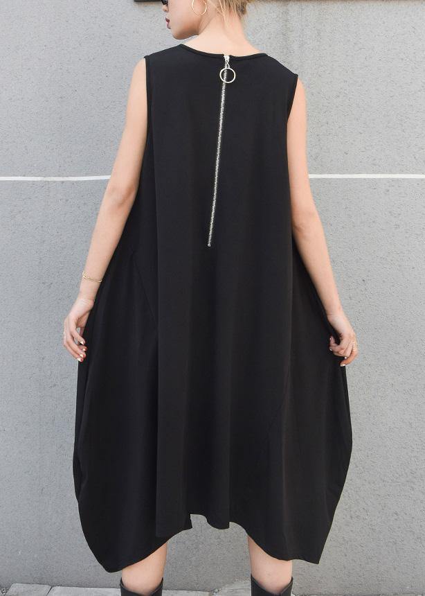 Beautiful black striped pockets cotton clothes sleeveless Maxi summer Dresses - SooLinen