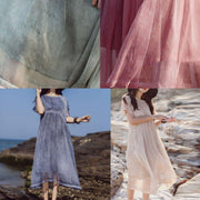 Beautiful khaki o neck cotton Tunics short sleeve long summer Dress - SooLinen