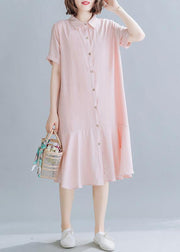 Beautiful lapel Ruffles dress for women Tutorials light pink Dresses - SooLinen
