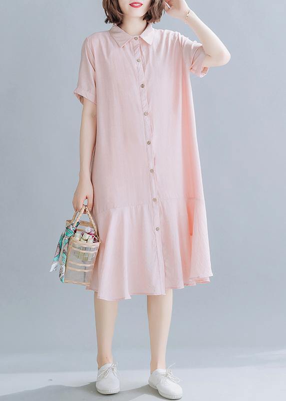 Beautiful lapel Ruffles dress for women Tutorials light pink Dresses - SooLinen