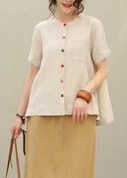 Beautiful o neck asymmetric linen summer tops silhouette Tutorials navy shirt - SooLinen