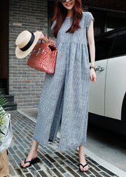 Beautiful plaid casual zippered jumpsuit pants Sewing trousers - SooLinen
