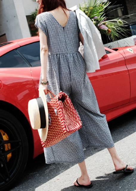 Beautiful plaid casual zippered jumpsuit pants Sewing trousers - SooLinen