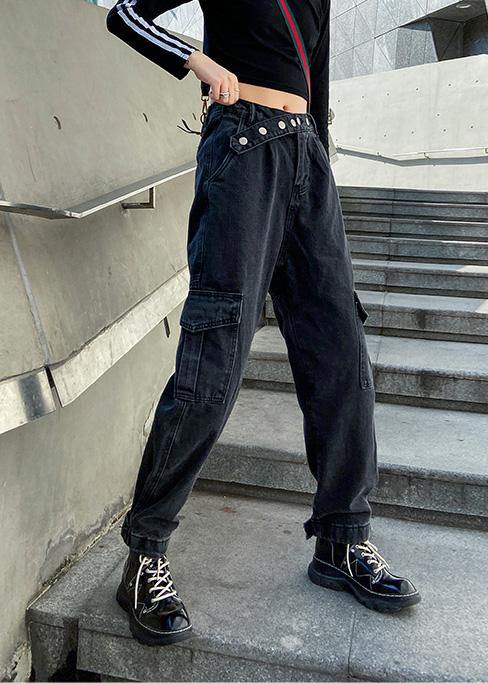 Beautiful pockets casual pants  black gray pattern wild women pants - SooLinen