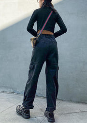 Beautiful pockets casual pants  black gray pattern wild women pants - SooLinen