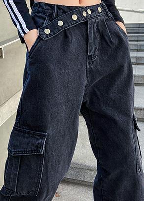 Beautiful pockets casual pants  black gray pattern wild women pants - SooLinen