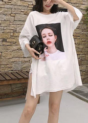 Beautiful side open cotton box top Fabrics white shirts summer - SooLinen