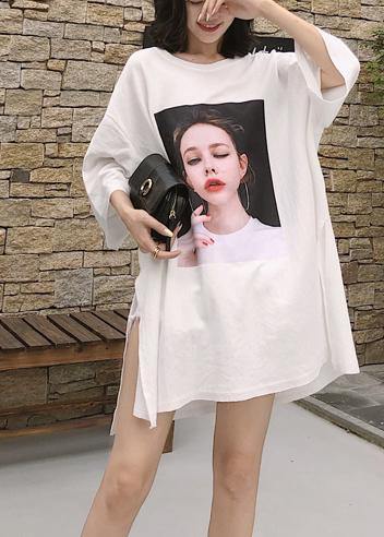 Beautiful side open cotton box top Fabrics white shirts summer - SooLinen
