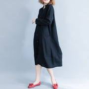 Schöne Tuniken aus Baumwolle mit Stehkragen, lässige Kleiderschränke, schwarzes, übergroßes Kleid