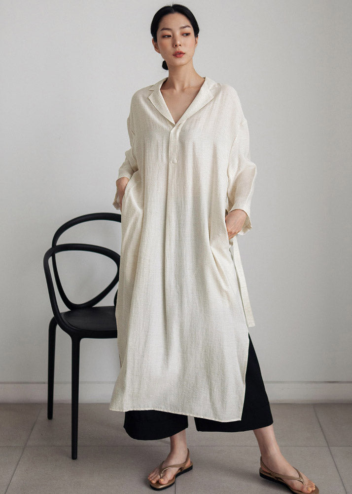 Beige Taille seitlich offene Kleider mit langen Ärmeln