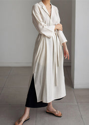 Beige Taille seitlich offene Kleider mit langen Ärmeln