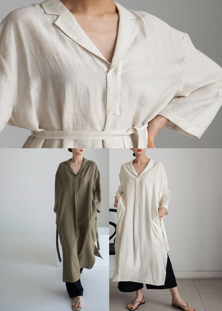 Beige Taille seitlich offene Kleider mit langen Ärmeln