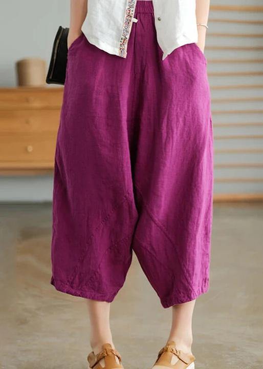 Beige Women Casual Solid Color Linen Pocket Pants - SooLinen