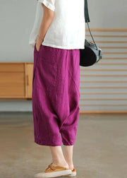 Beige Women Casual Solid Color Linen Pocket Pants - SooLinen