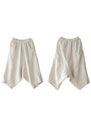 Beige Women Casual Solid Color Linen Pocket Pants - SooLinen