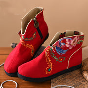 Black Embroideried Boots Cotton Fabric 2025 Zippered Ankle Boots