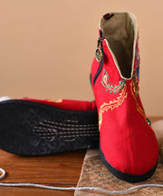 Black Embroideried Boots Cotton Fabric 2025 Zippered Ankle Boots