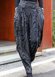 Schwarze, graue, dicke Harems-Winterhose mit hoher Taille