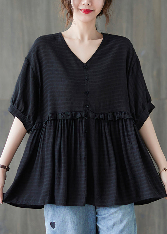 Schwarze lockere Tanktops mit Knöpfen und kurzen Ärmeln
