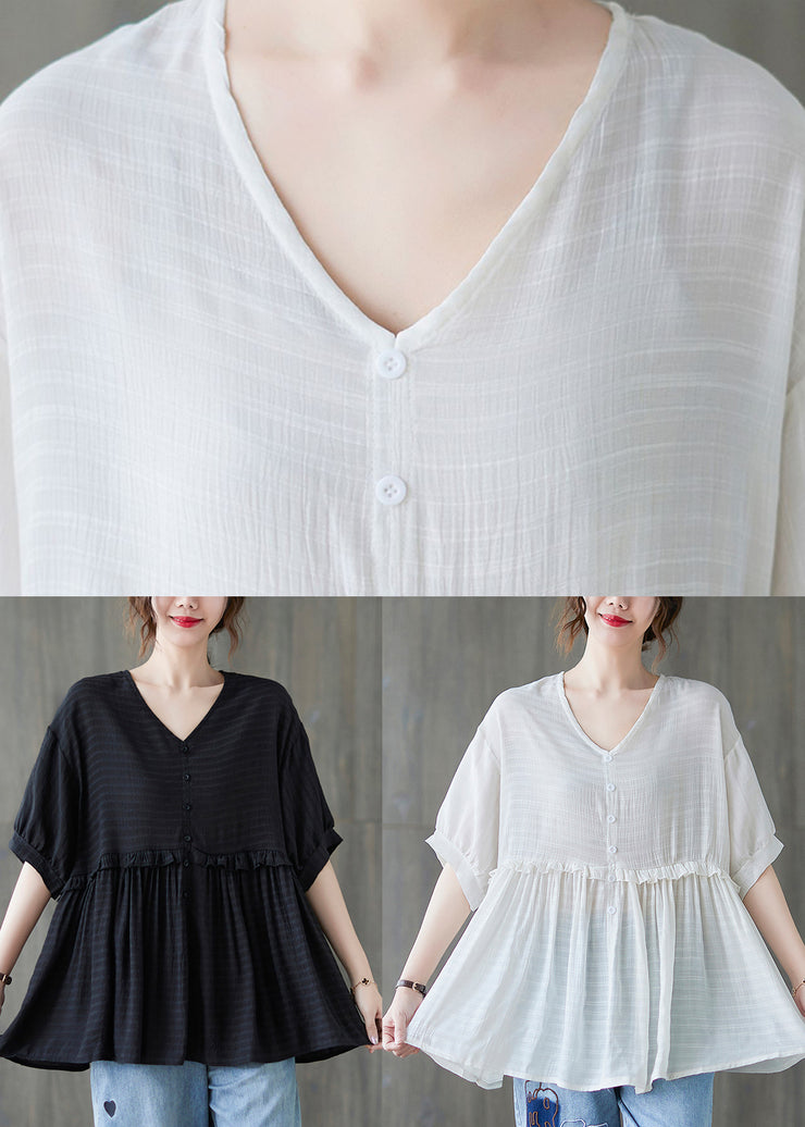 Schwarze lockere Tanktops mit Knöpfen und kurzen Ärmeln