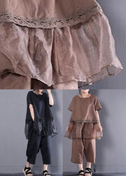 Schwarzes, übergroßes Organza-Patchwork-Oberteil und Harm-Hose, zweiteiliges Set Sommer