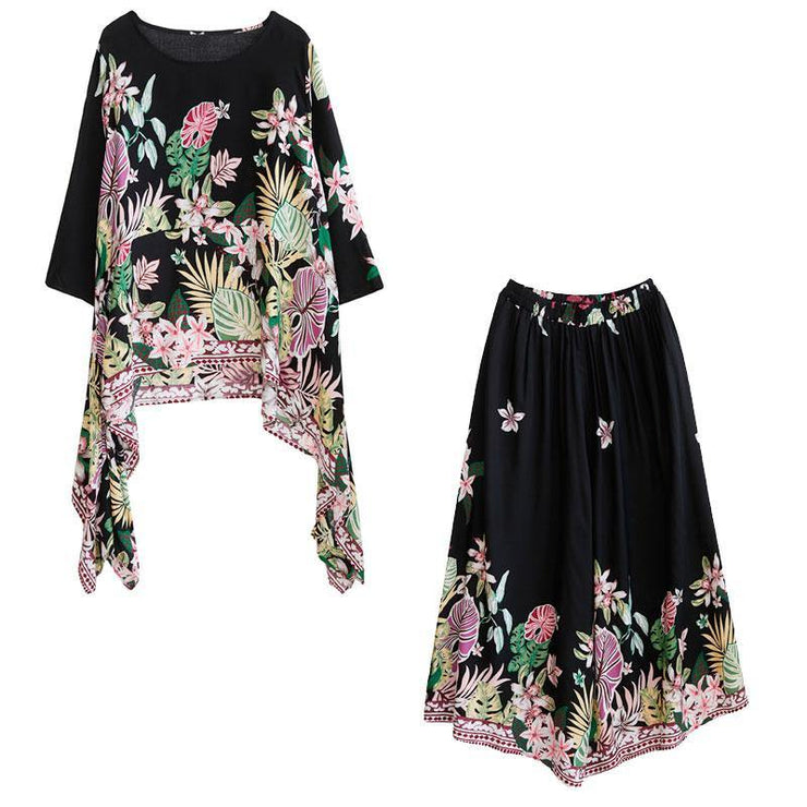 Black Print Suit Spring Large Women&