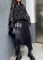 Black Simple Button Cinched Two Piece Set Women Clothing Chiffon Top - SooLinen