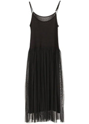 Black Tulle Patchwork A Line Sleeveless Fall Dress - SooLinen