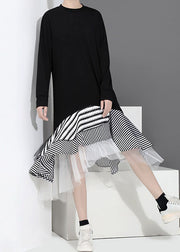 Black Tulle Patchwork Holiday Dress O-Neck Ruffles Asymmetrical Spring