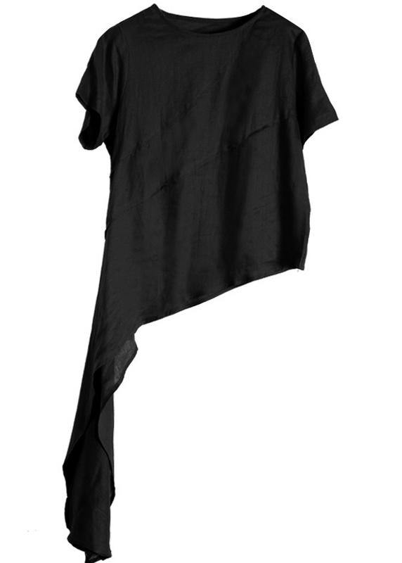 Black asymmetrical Design Linen Long Shirt Wide Leg Pants Summer - SooLinen